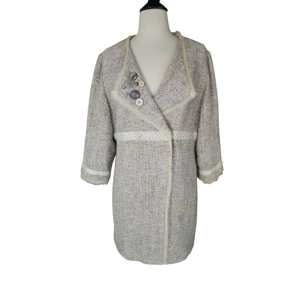 J. Jill Long Suit Jacket Womens Medium Tweed Beige Art To Wear Old Money